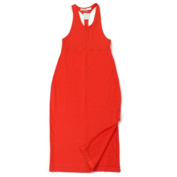 Free People Beach Orange Zip Front Racerback Bodycon Midi Dress Womens Small NWT - Picture 1 of 10